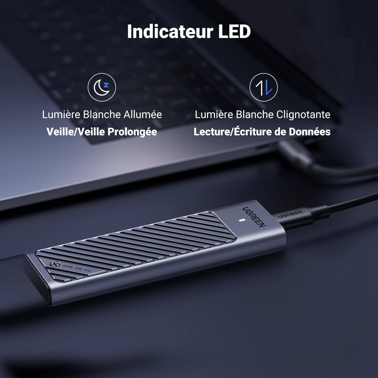 UGREEN Boîtier M2 SSD NVMe SATA 20 Gbps USB 3.2 Gen 2 Adaptateur Disque Dur Externe Aluminium M.2 2230 2242 2260 2280