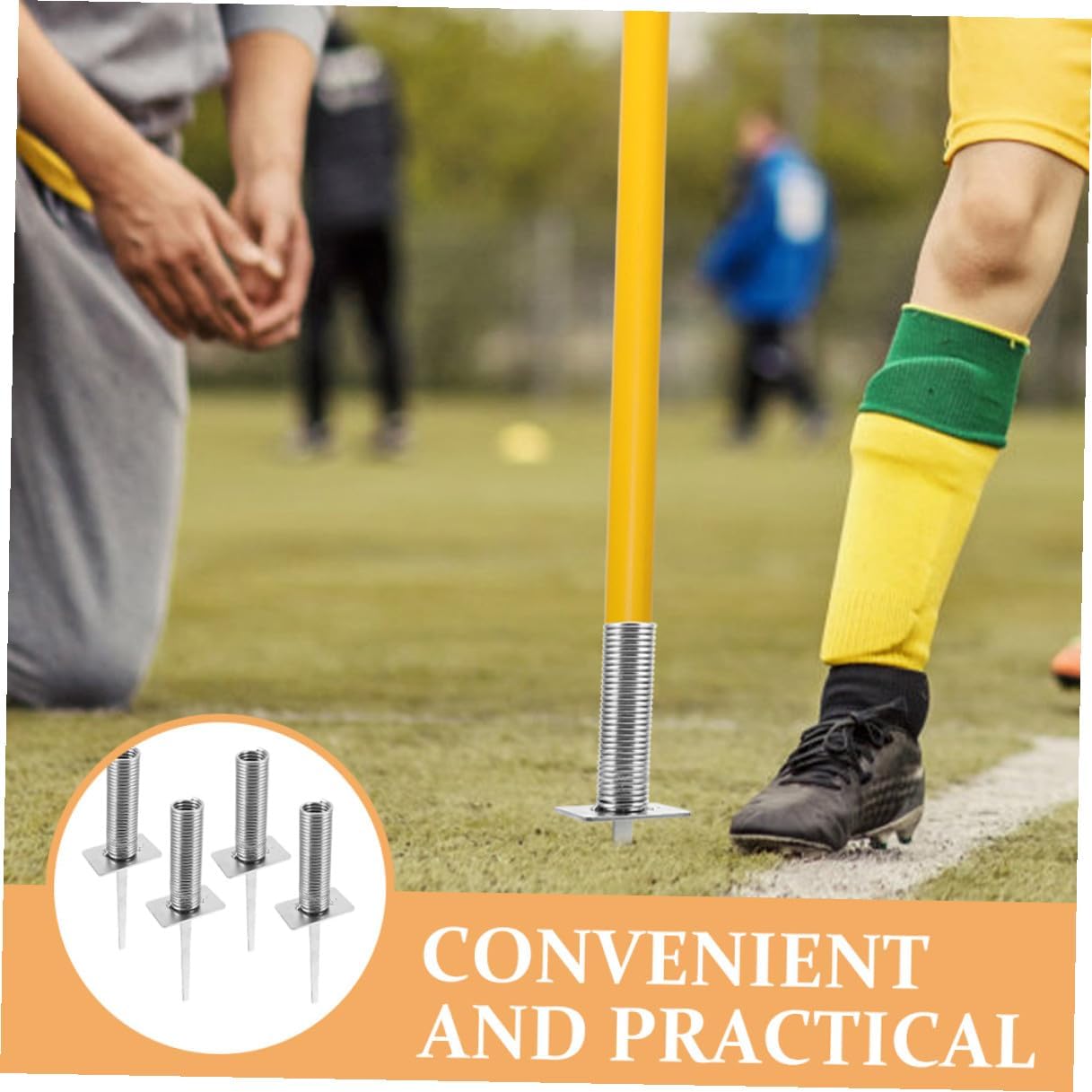 Cabilock 4pcs Soccer Corner Flag Spring Base Ground Stakes Football Agility Training Equipment Spring-Mounted Pole Holders for Outdoor Field Marking