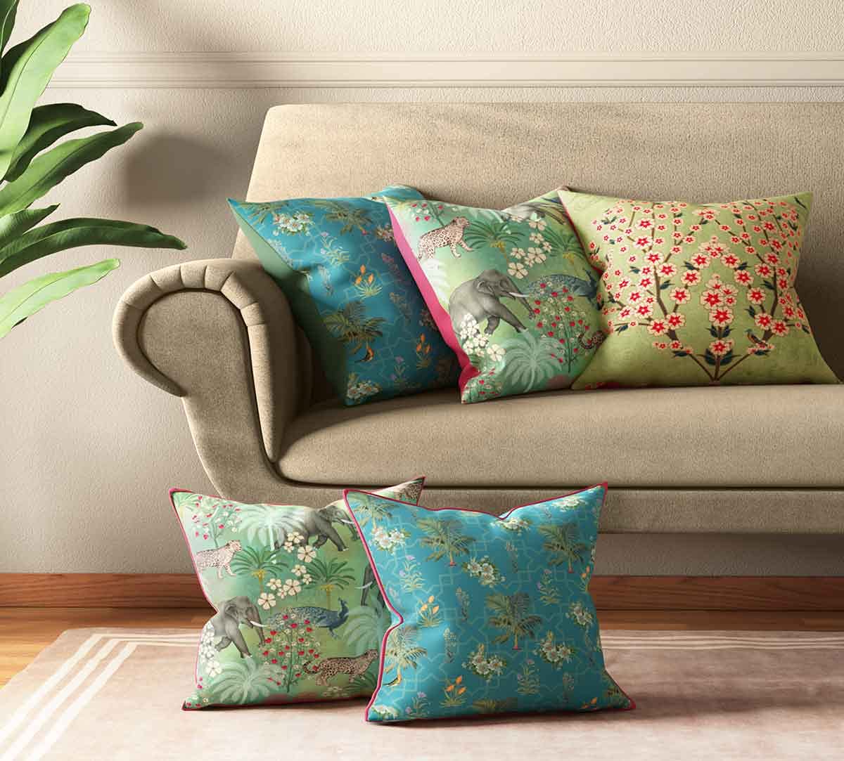 India Circus By Krsnaa Mehta Bougainvillea Delights Multicolor Satin Blend Cushion Pillow Covers Set Of 5 (16 X 16 Inches) - 110tc (B0CB69GY8K) Amazon Price History, Amazon Price Tracker