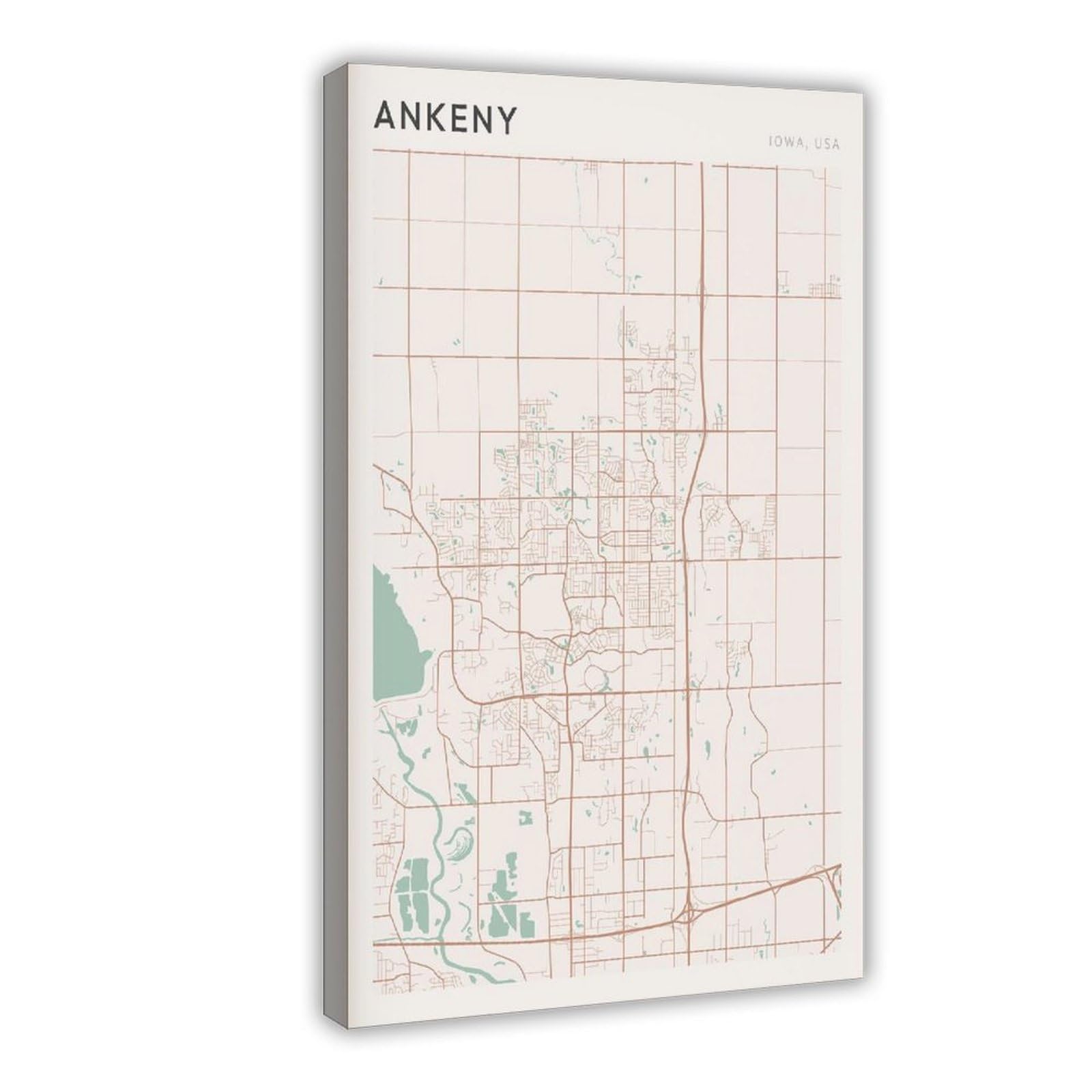 HEYANM Ankeny Map Poster Ankeny Print Poster Wall Art Iowa Travel Gift Farmhouse Decor Canvas Poster Wall Art Paintings for Living Room Bedroom Decoration Frame 20x30inch
