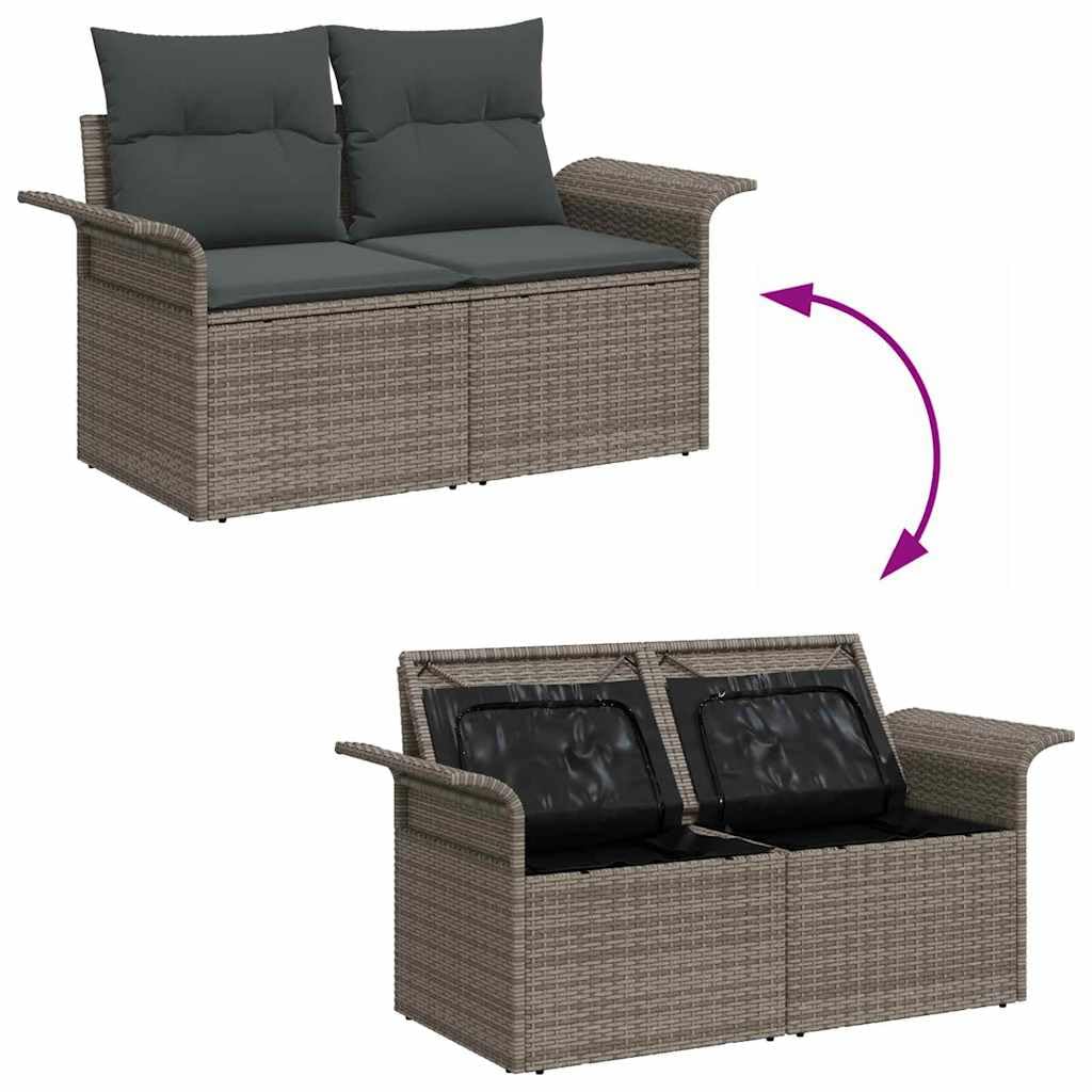 vidaXL Zestaw Sof na Ogród z poduszką 9 pcs Szary Polirattan, Zestaw sofy na dwór, nowoczesny, modułowy, odporny na UV, z możliwością regulacji, idealny na lato