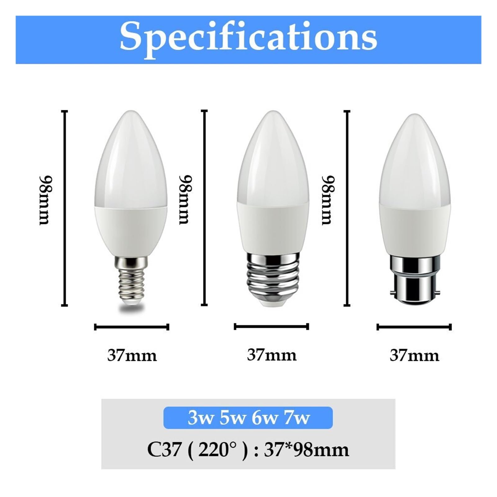 RAHBI 20 sztuka Led żarówka świeczka C37 3w 5w 6w 7w ciepły biały zimny biały światło dzienne B22 E14 E27 AC220v-240v 6000k do dekoracji wnętrz lampa leisurely (Color : E14-4000K, Size : 7w)