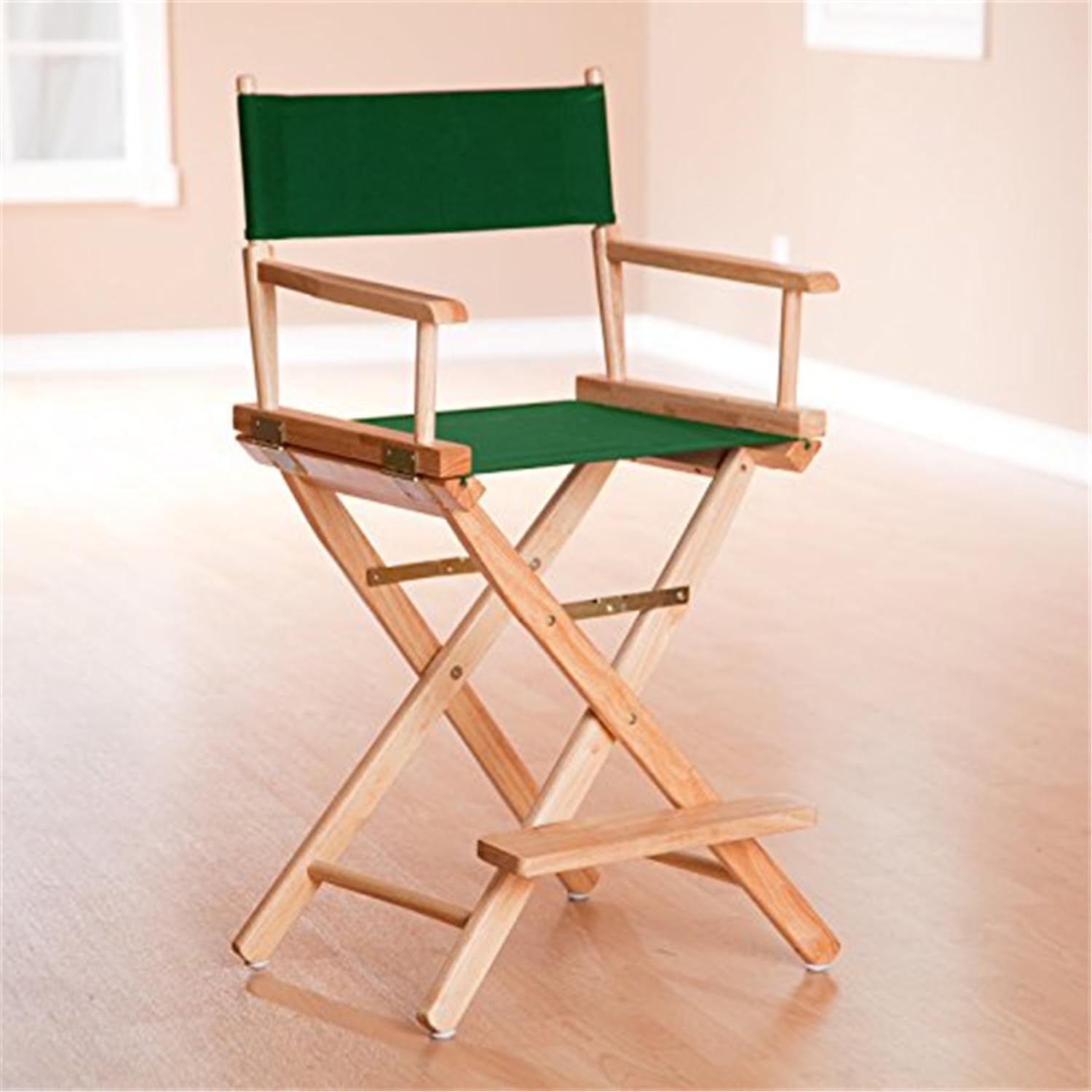 HomeStock Antique Appeal 24-Inch Counter Height Director s Chair with Natural Frame and Hunter Green Canvas - Foldable Solid Wood Chair for Home or Events