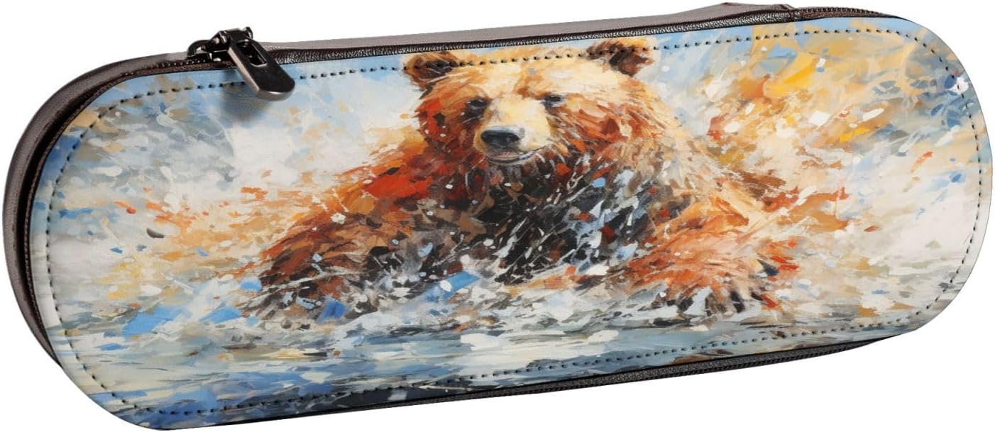 A bear playing Leather Multi Slot Pen Storage Case