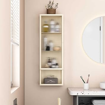 Wall-Mounted Narrow Cabinet Use Small Gaps for Storage Bathroom Laundry with Single Doors and ShelvesWhite
