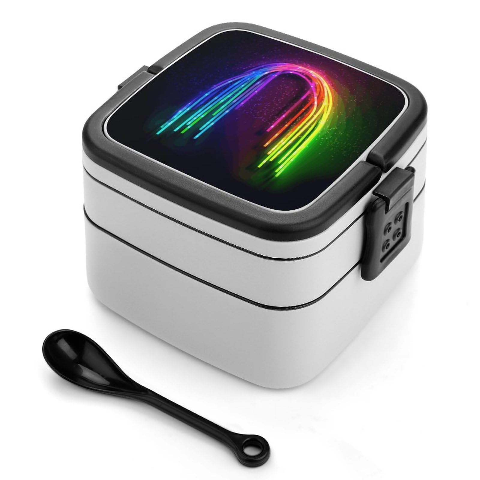 JTREHY Rainbow Neon Lunch Box Double-Layer Portable Lunch Container Stackable Large Capacity Leakproof Bento Box for Dining Out Work Picnics Travel