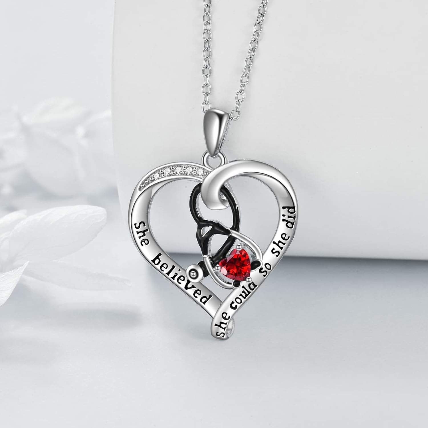 WINNICACA Nurse Gifts 925 Sterling Silver Heart Birthstone Stethoscope Necklace for Women Birthday Graduation Gifts for Nurse Medical Students - Image 4