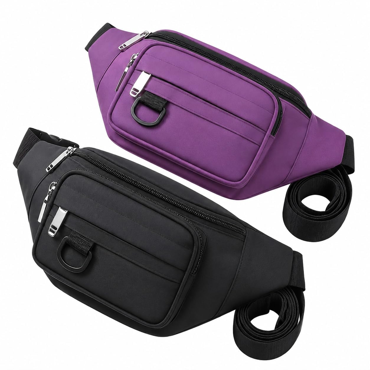 Hounyou 2 Pack Women Men Bumbags, Adjustable Lightweight Waist Bum Bag for Outdoors Running, Walking &Hiking