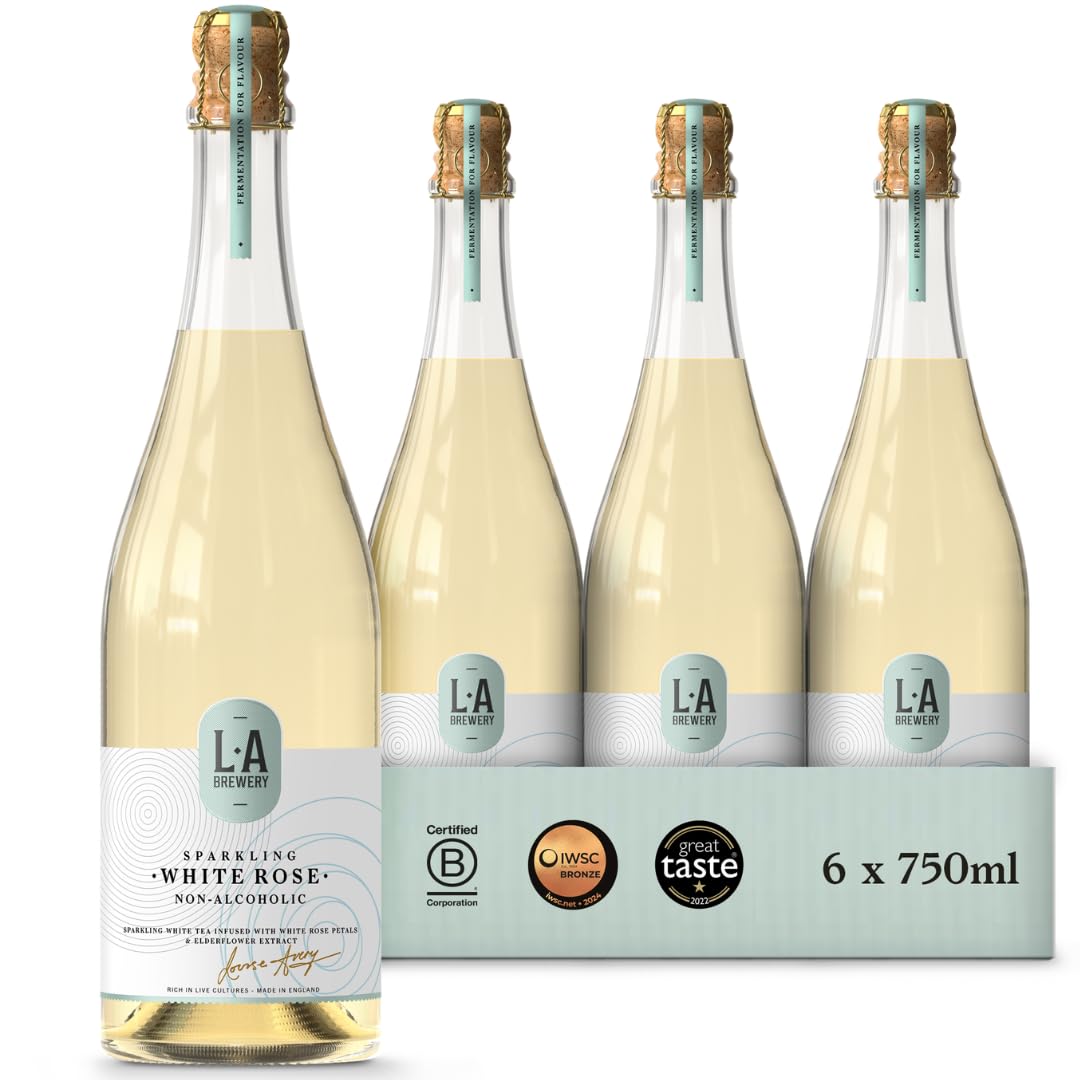 Sponsored Ad – L A Brewery | Non Alcoholic Sparkling Craft Kombucha Drink - Sparkling White Rose 6 x 750ml - Low Calorie Kombucha Tea, Gluten Free & Vegan Soft Drinks Brewed in the UK