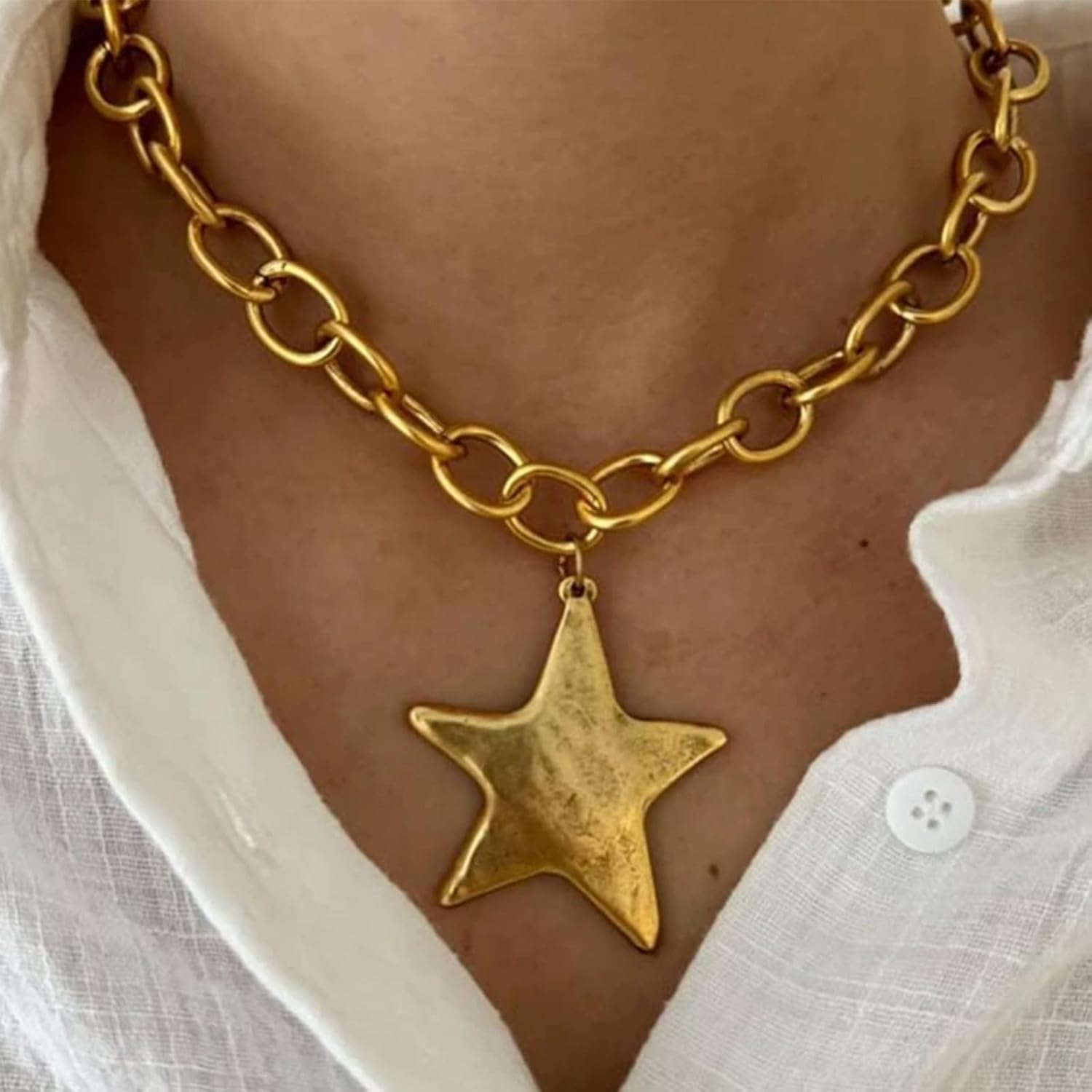 Star Necklace for Women Chunky Gold Statement Necklace Punk Star Pendant Long Chain Charm Dainty Jewelry Gift - Image 3