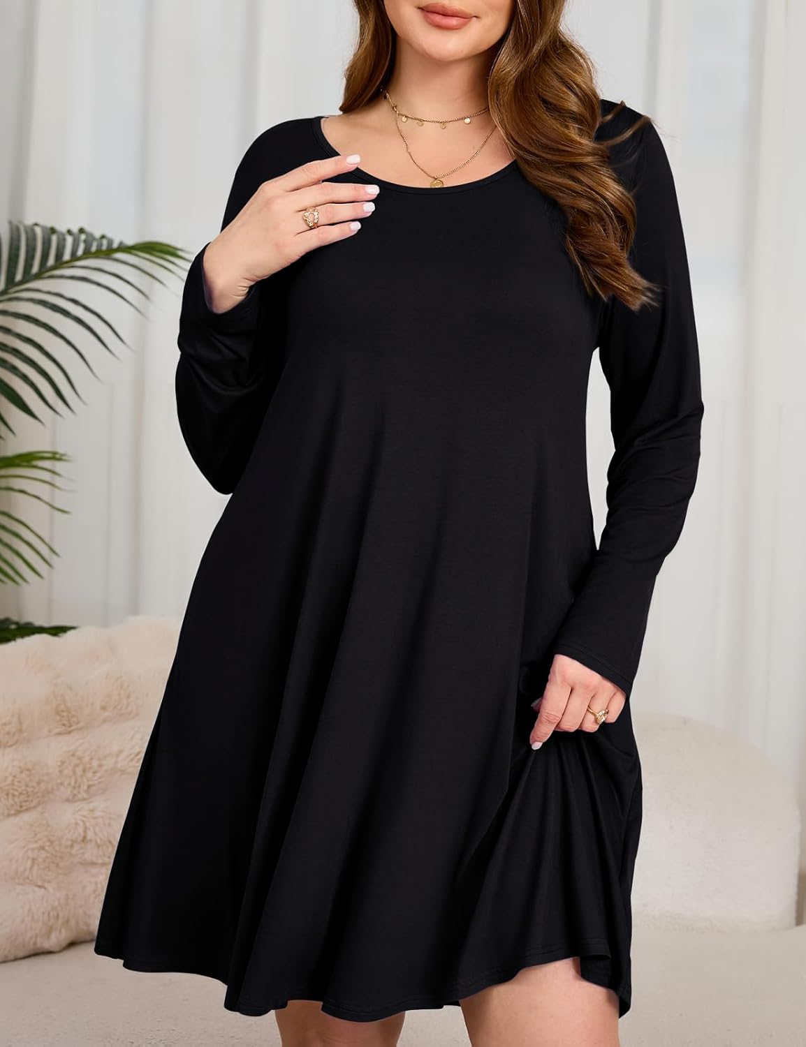 JollieLovin Women Long Sleeve Dress with Pockets Plus Size Swing Casual Loose Tshirt Dresses - Image 3
