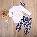 Baby Girls Long Sleeve Isn't She Lovely Romper Floral Pants with Headband Outfits Set 3Pcs (0-6 Months, White+Navy Blue)