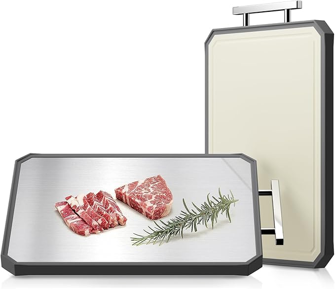 SNOWCLAD Stainless Steel Cutting Board,Double Sided Steel Cutting Board for kitchen,Stainless Steel/Wheat straw pp Large Cutting Board for meat,Dishwasher Safe,non toxic Chopping Board,16 * 12 Inch