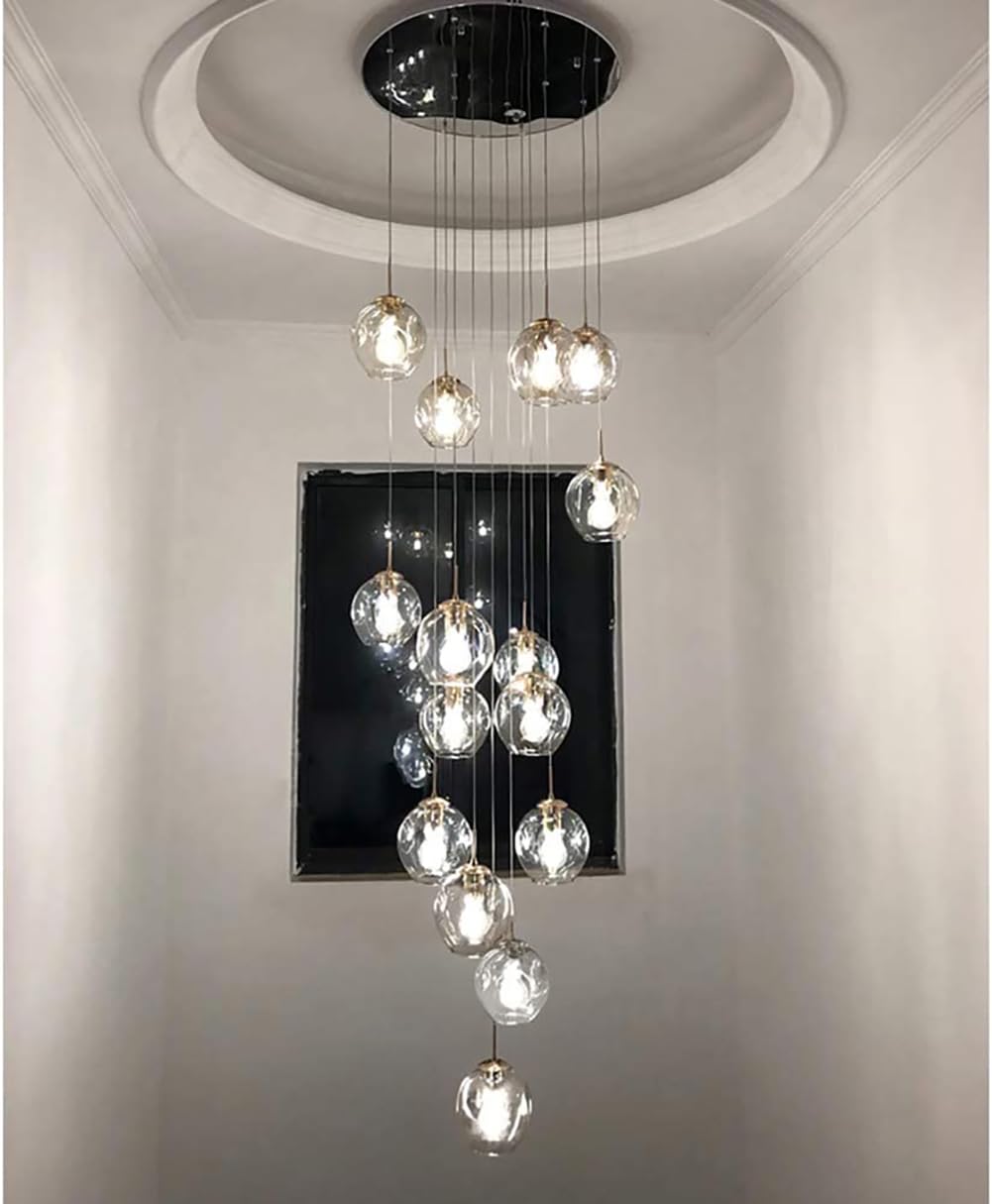 Lampadario a Goccia per Scale 12/15/18 luci, lampade a Sospensione Moderne Dorate per Scale, Altezza Regolabile, Base in Acciaio Inossidabile, Lampadina E27, Grande Lampada da soff
