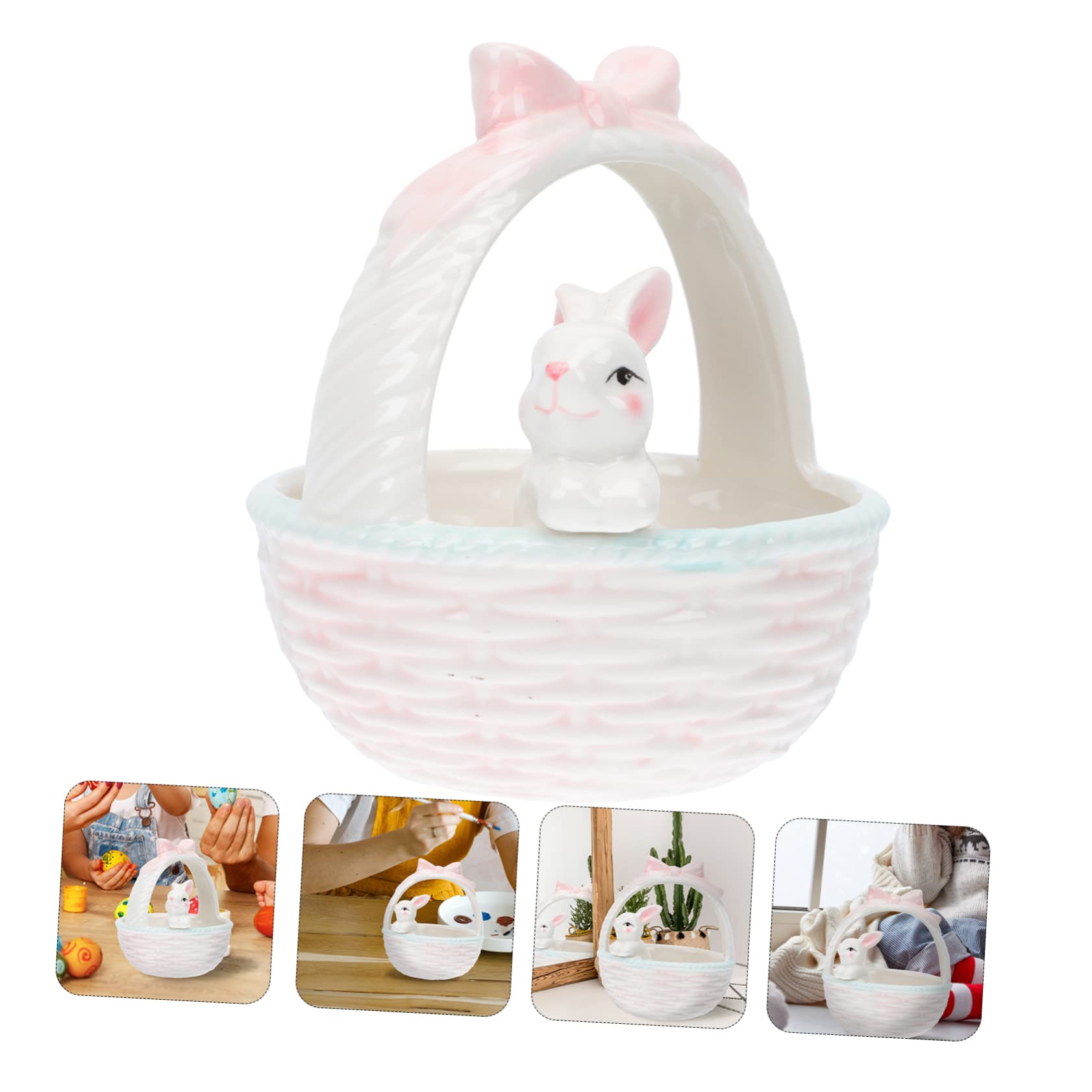 Zerodeko 2 Pz Ornamenti Del Coniglietto Di Pasqua Figurina Decor Carino in Camera Ornamenti Di Coniglio Rifiuti Vassoio Delle Uova Coniglietto Di Porcellana Code Di Coniglio Rosa Ceramica