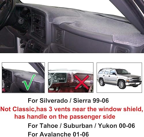 Miniatura 2 de XUKEY Cubierta de salpicadero para Chevrolet Silverado 1500 2500 3500 1999-2006 Avalanche Chevy Tahoe Suburban GMC Sierra Yukon cubierta de tablero