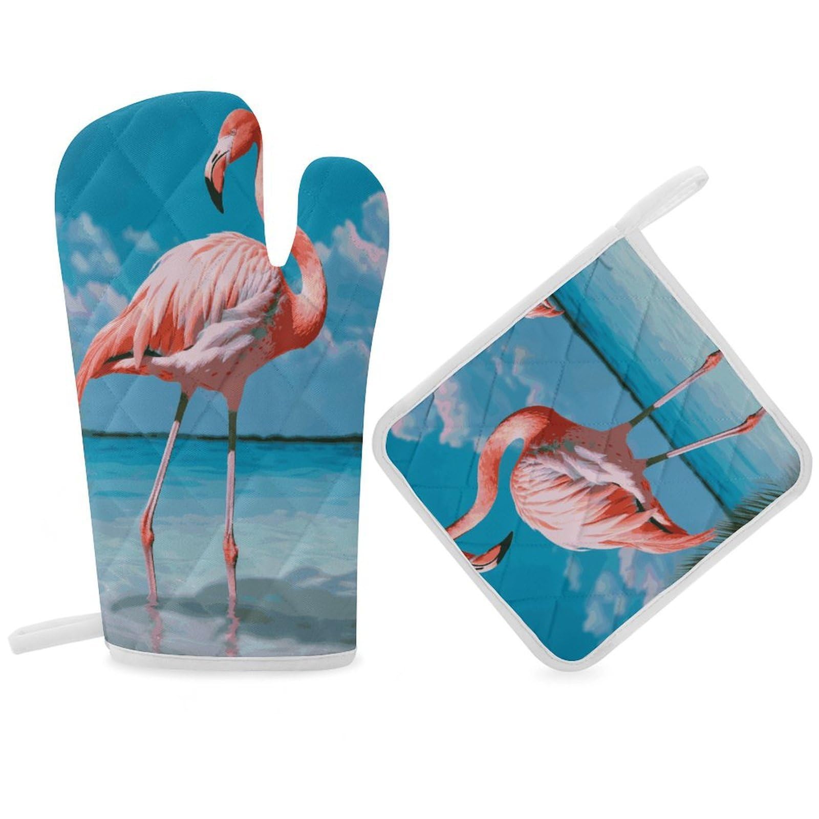 Fodpand Women's Style Flamingo In Water Oven Mitts And Pot Holders Sets,Oven Gloves For Kitchen Oven Mitts And Potholders For Baking Cooking Grilling Apartment Essentials
