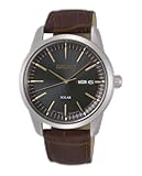 Men's Analog Solar Watch with Leather Strap SNE529P1, Silver, L, Strap