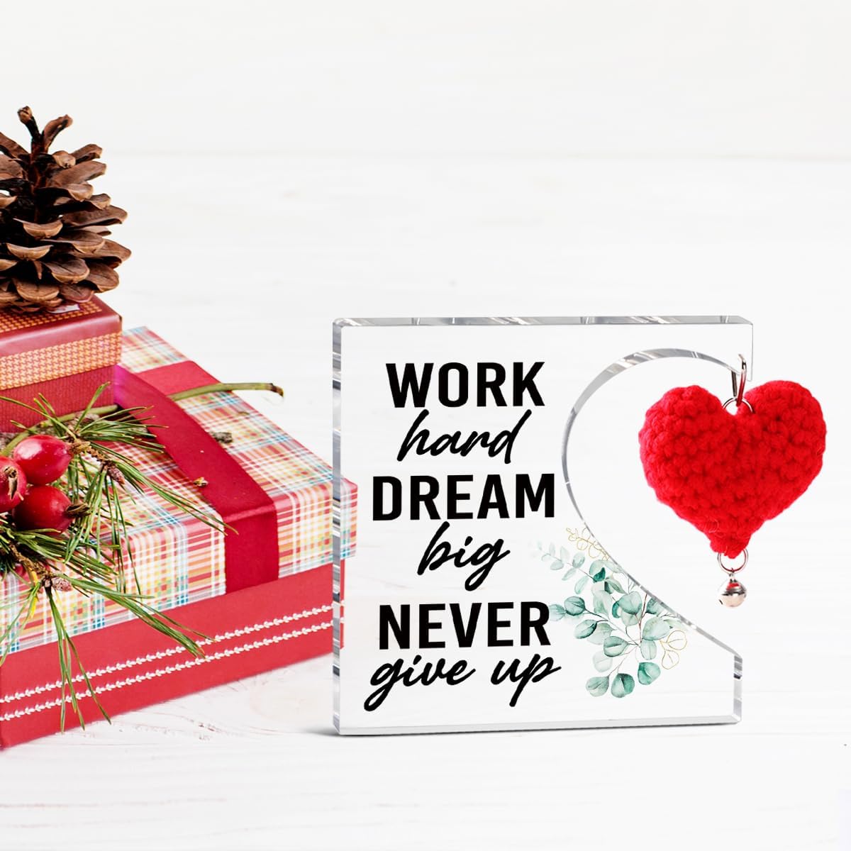 Inspirational Gifts For Women Coworkers, Work Hard Dream Big Never Give Up Motivational Quote Acrylic Plaque Gifts For Colleague Employees Friend Office Decor - Image 3