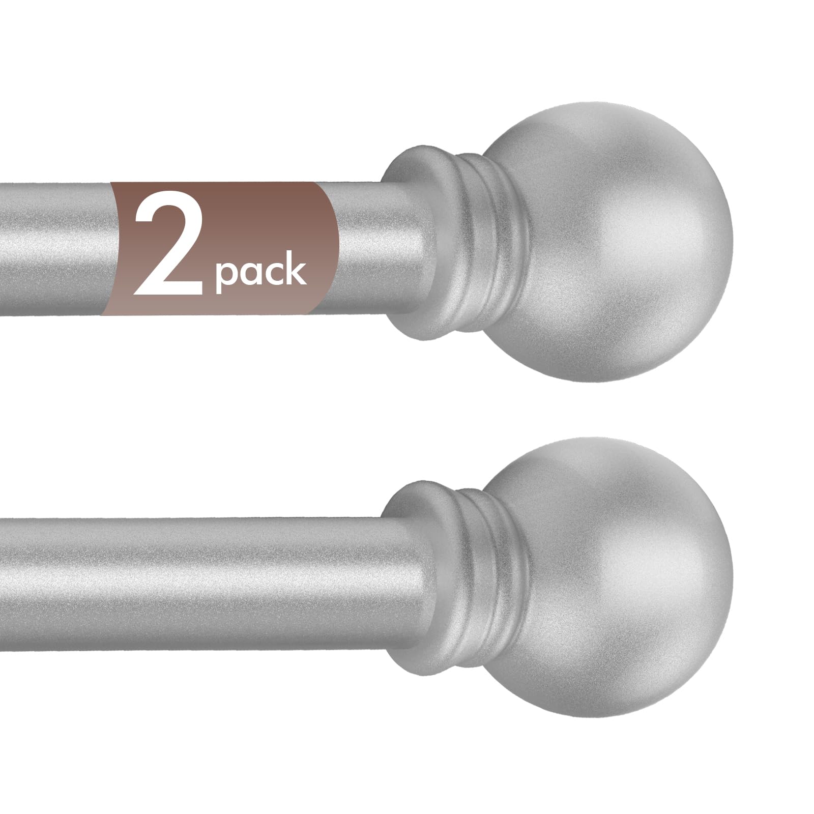 Photo 1 of Authandis 2 Pack Silver Curtain Rods, Adjustable 32"-48"