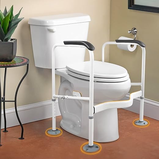 Toilet Safety Rails Frame for Elderly with Handles Stand Alone Bathroom Assistance Grab Bars Arms for Seniors, Handicap, Disabled, Width & Height Adjustable, Fit Any Toilet