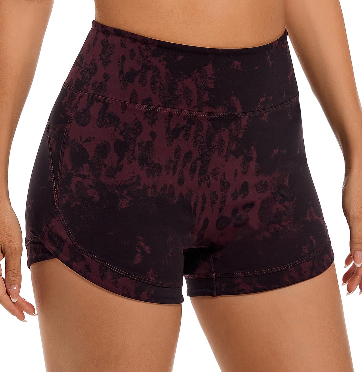 vdbm Women's High Waist Yoga Shorts Tummy Control Fitness Gym Biker Shorts Butt Lifting Athletic Workout Running Shorts Wine Camo M