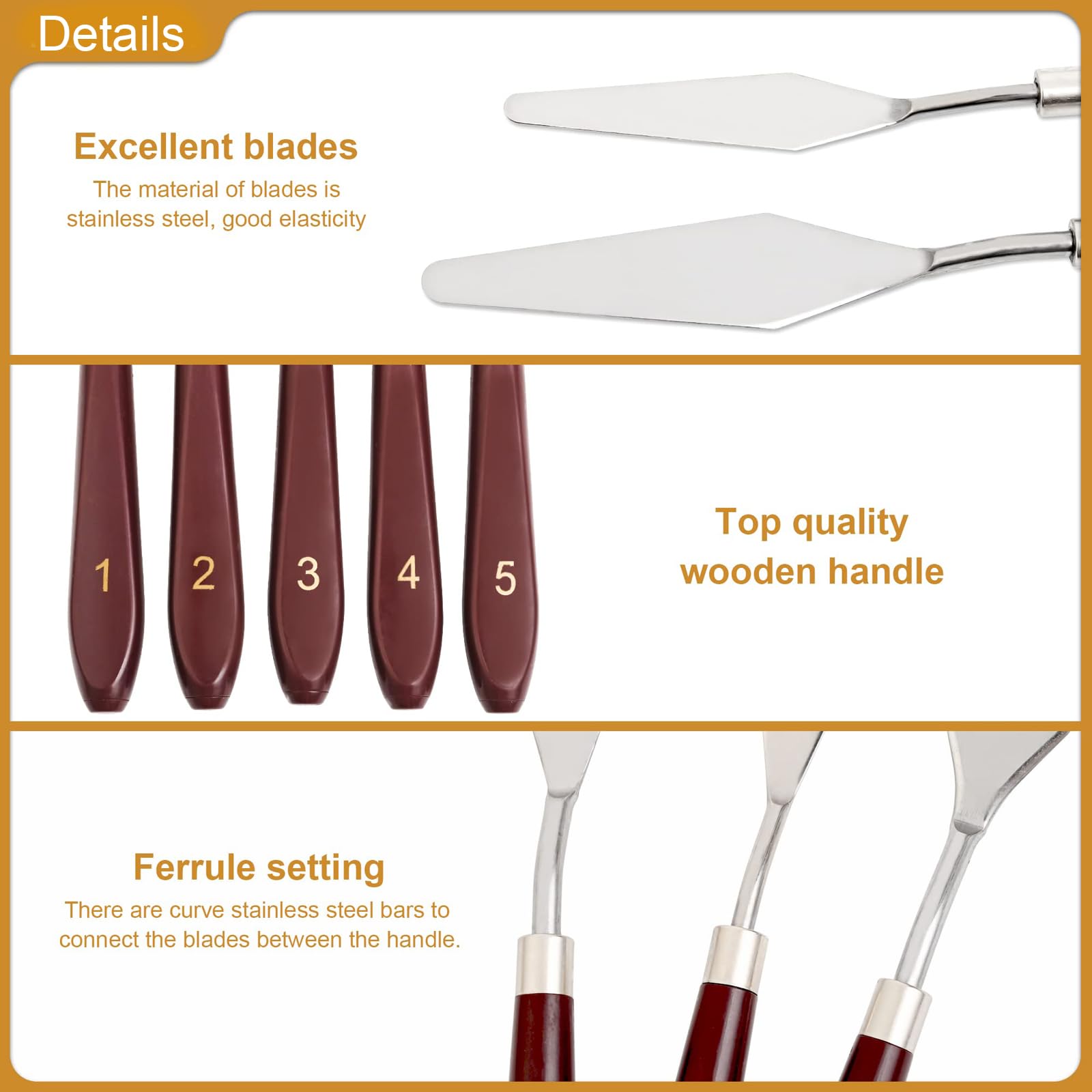 Set Di 5 Spatole Per Decorazione Torte In Acciaio Inox Con Manico In Legno - Spatole Per Crema, Pasta E Glassatura - Accessori Da Pasticceria Professionali - 3