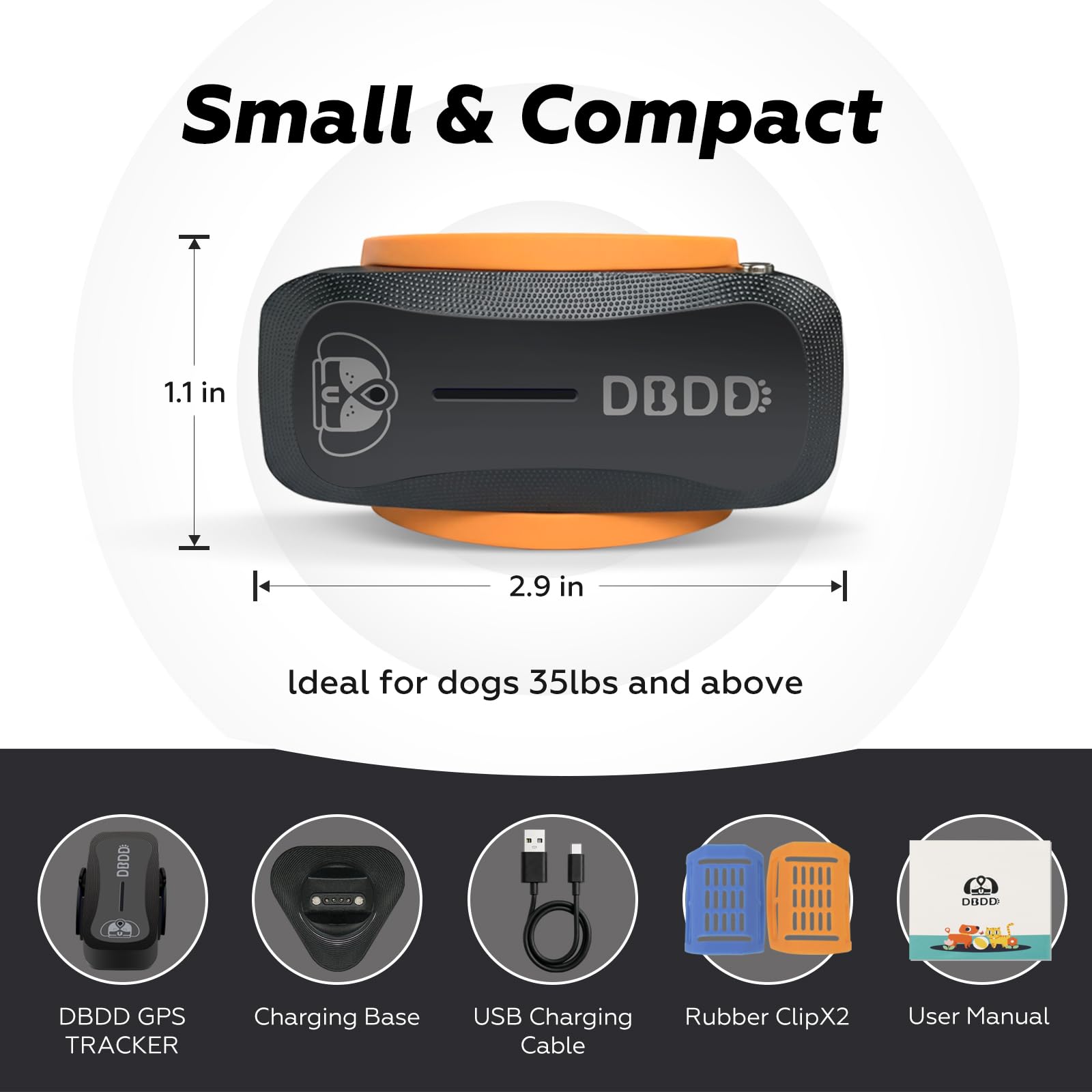 DBDD Rastreador GPS para perros, rastreador inteligente impermeable con ubicación en tiempo real, alertas de escape, monitor de actividad, compatible con iOS y Android, para perros de más de 40 libras