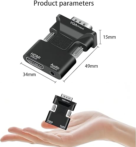 Miniatura 7 de FDG Adaptador HDMI a VGA, adaptador HDMI VGA adecuado para portátiles, computadoras antiguas, monitores, proyectores. Adaptador HDMI a 3.5mmaudio,