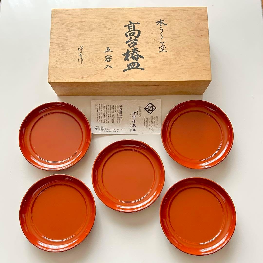 椿皿 高台椿皿 5客セット 本うるし塗 祥高作 漆器 菓子