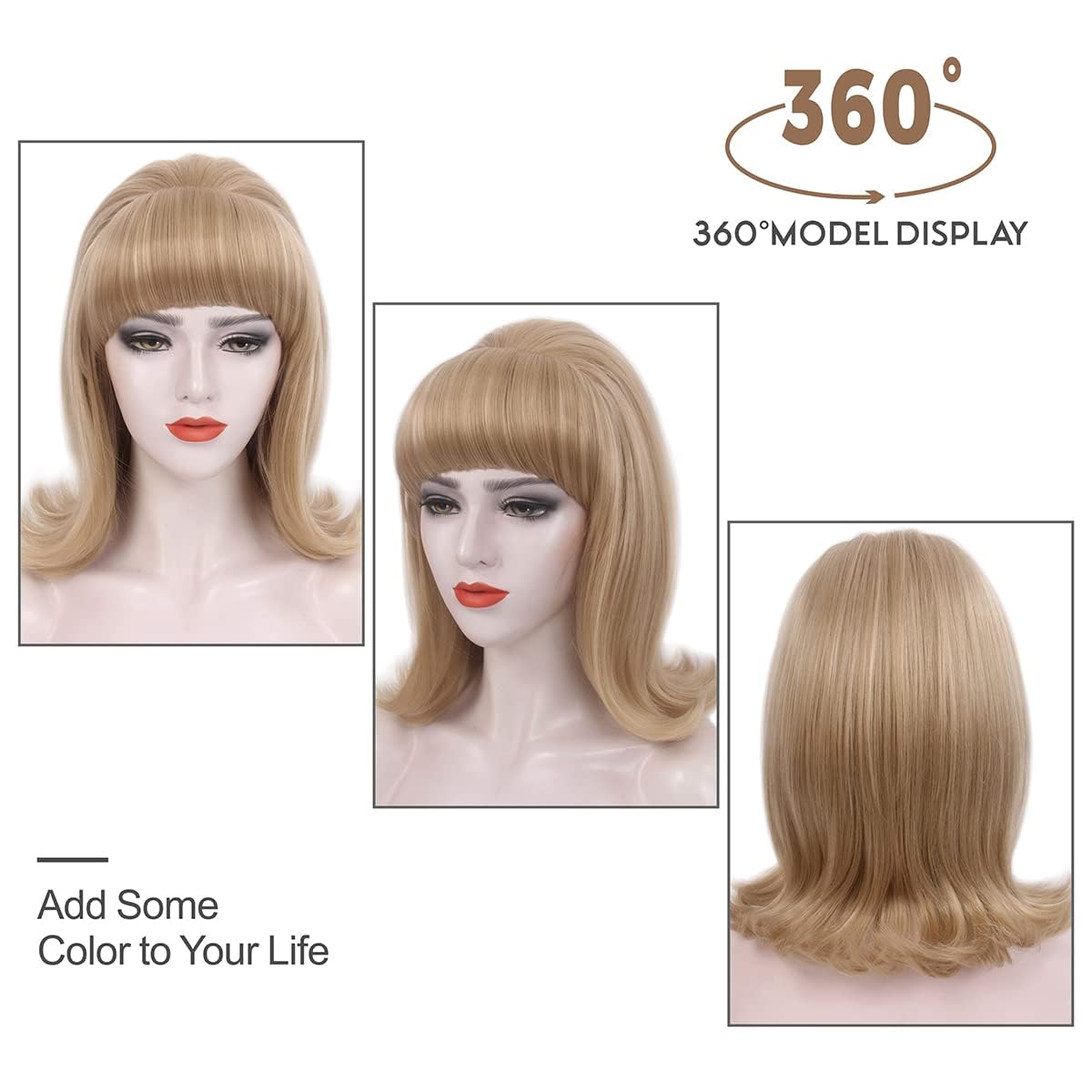 REEWES Blonde Beehive Wig With Bangs 60s 50's Flip Wig For Women 60's 50s Party Costume Cosplay Halloween - Image 4