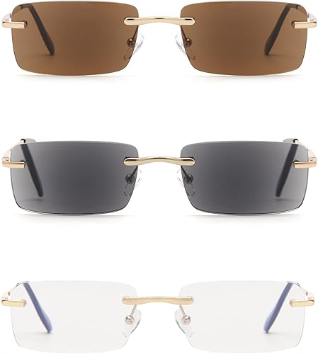 Miniatura 1 de JM Paquete de 3 lentes de sol de lectura sin montura con bisagra de resorte, para hombres y mujeres