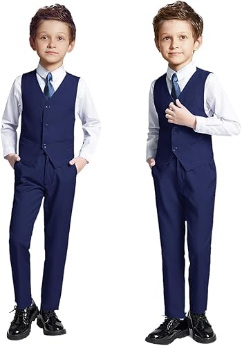 Miniatura 4 de Trajes de 4 piezas para niños, conjuntos de chaleco y pantalones, ropa formal para niño