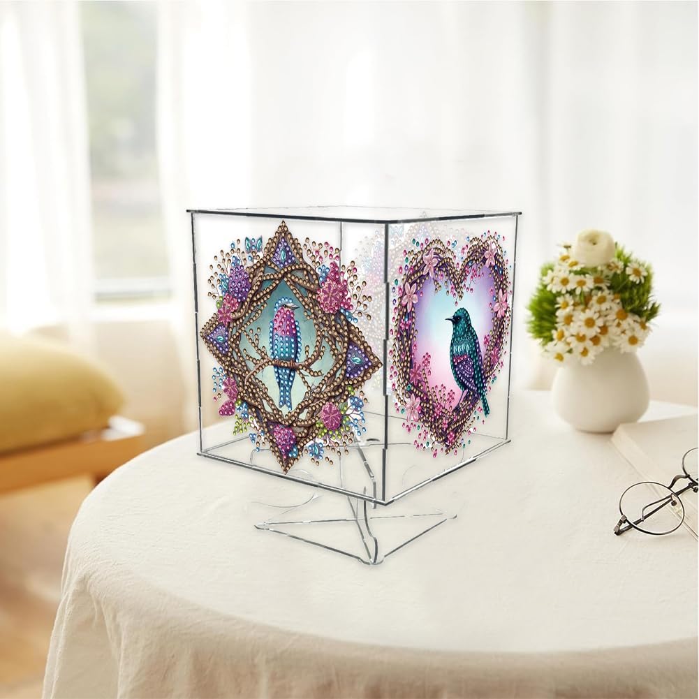Special Shape Diamond Art Painting Kits LED Lights Birds Diamond Art Hanging Lamp Diamond Art Handmade Craft Pendant Ornament for Window Home Wall Decor