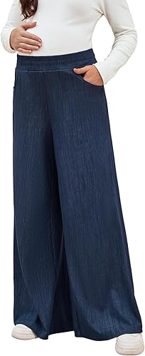 Bhome Pantalones de maternidad de pierna ancha, jeans de maternidad elásticos para mujer, pantalones de embarazo cómodos con bolsillos casuales