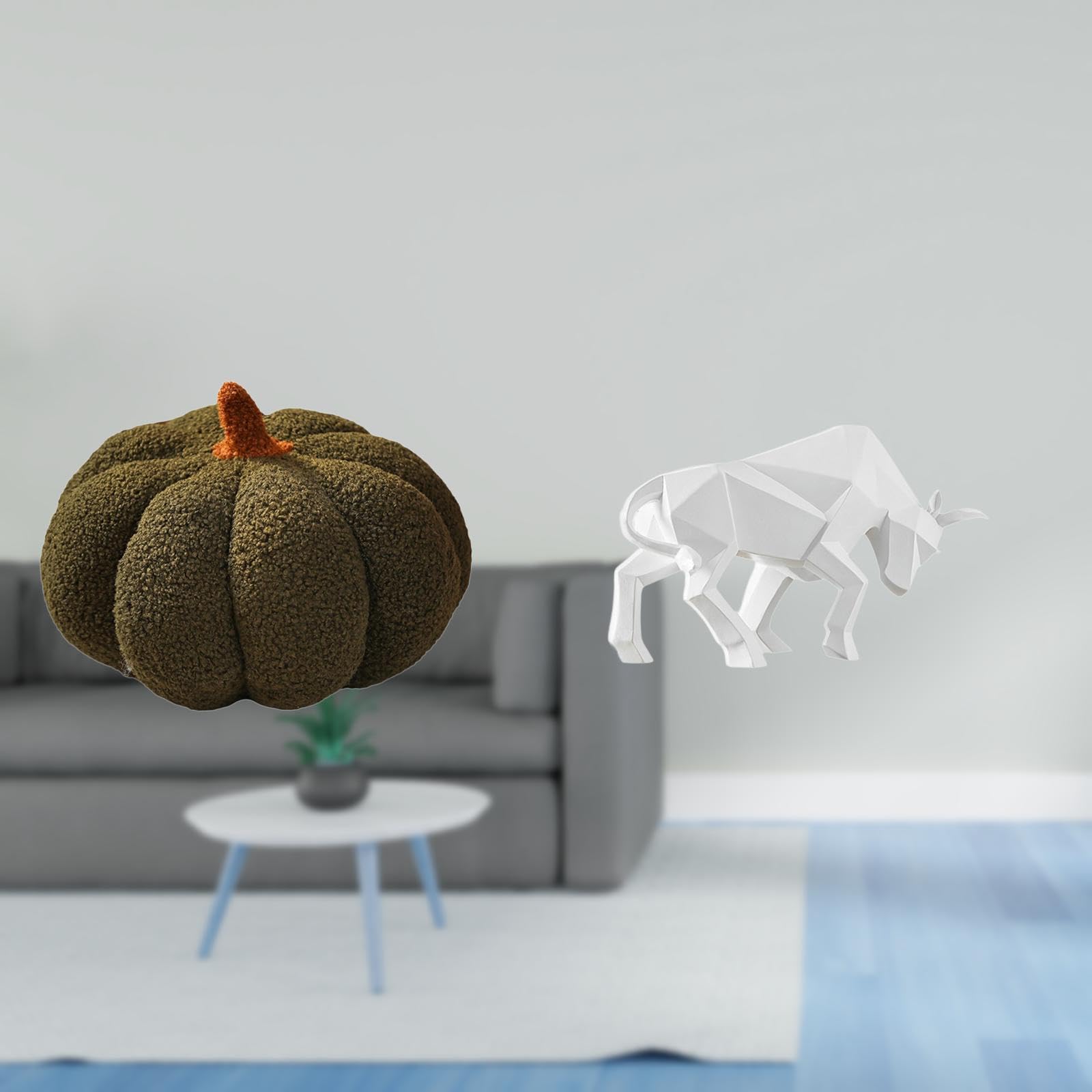 Enakshi®Pumpkin Plush Bull Statue Décorative Cushion Ornament for Bedroom Sofa Bed Entryway Tabletop Desk Shelf Modern Resin Collectible|Home & Garden|Home Décor|Pillows-image-15