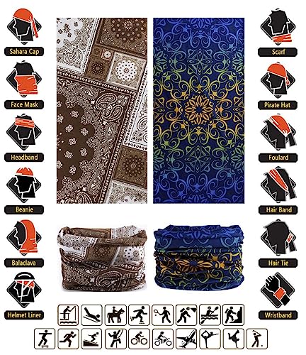 Headwear Head Wrap Sport Headband Sweatband 220 Patterns 12 in 1 Magic Scarf 12PCS & 6PCS 12 in 1 by VANCROWN (6PCS.Blue) - Thumbnail 4