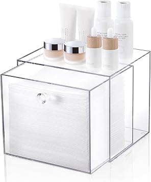 Disposable Face Towel Container Box Compatible with Clean Skin Club Clean Towel XL, AcrylicTowel Storage Bin with Drawer, Makeup Organizer stackable holder, Ideal for Vanity, Bathroom Organization
