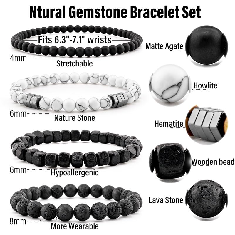 Men’s Bracelet Set Multi - Tiger Eye/Matte Agate/Lava Rock Gifts for Birthday/Anniversary/Christmas - Image 6