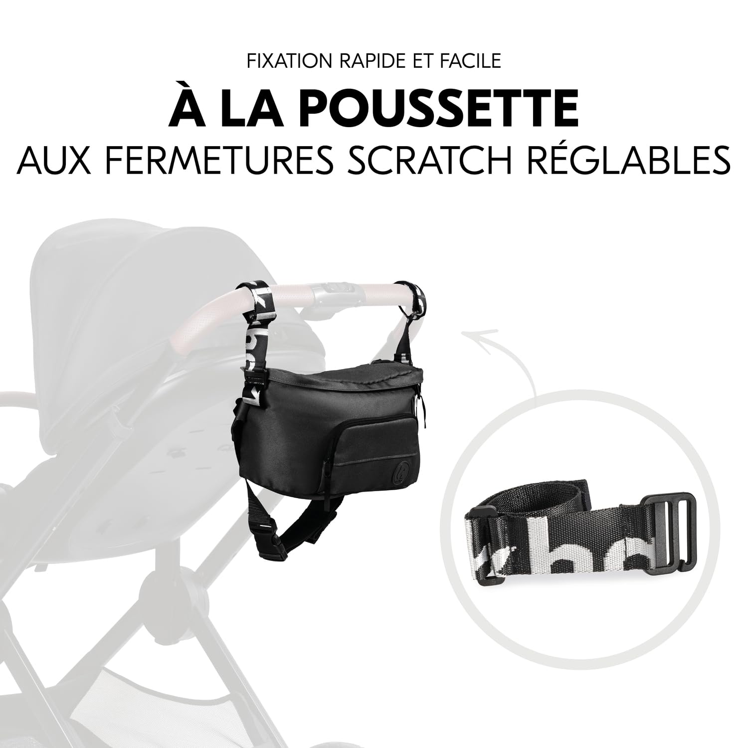 hauck Pushchair Hip Bag, Noir - 2en1 Sac de Rangement Poussette et Sac Banane pour Femmes et Hommes - Grand Organisateur Landau 17 x 11 x 32 cm - Fixation Facile - Longue Ceinture Réglable