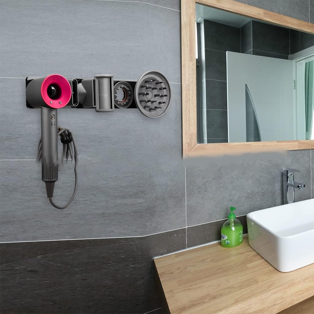 Wall Mounted Hair Dryer Storage Rack Acrylic Blower Holder Tool Organizer for Home Hairdressing Salon Bathroom Hair Tool Organizer Wall Mount with Hooks Adhesive