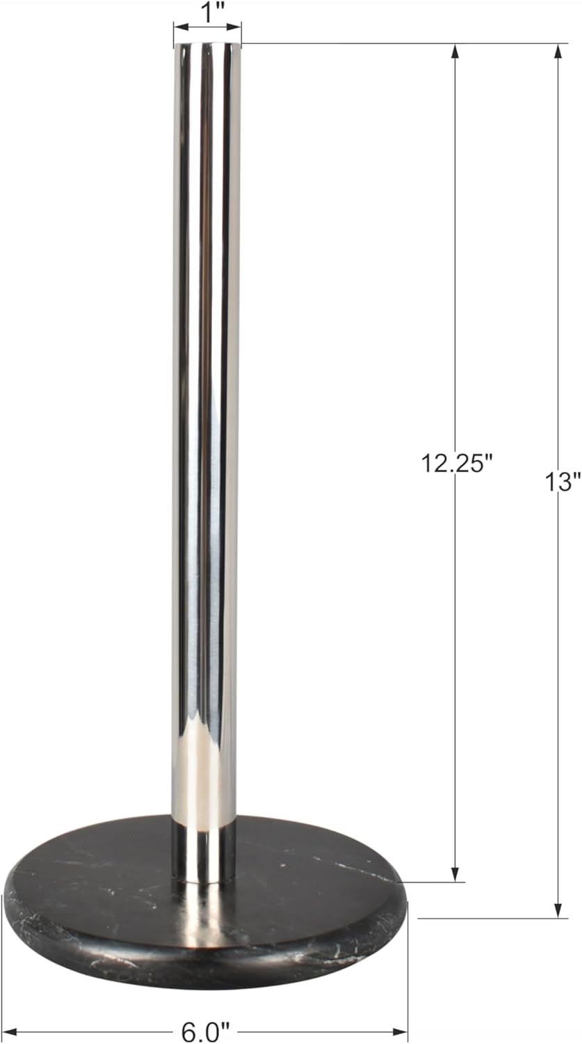 happimess PRH2000A Avery Modern Classic Metal with Non Slip Weighted Marble Base Paper Towel Holder, for Bathroom Kitchen Countertop, Standard or Jumbo-Sized Roll Paper, Black/Chrome