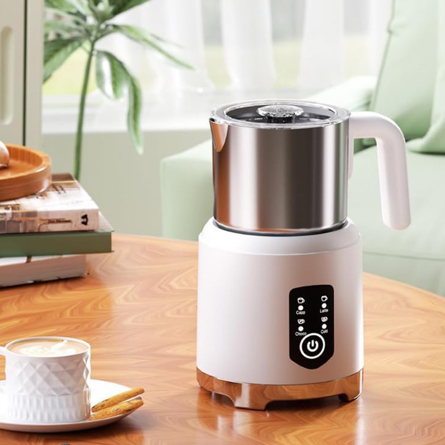 Milk Frother Electric,4 in 1 -Automatic Milk Frother, Silent Operation Hot and Cold Milk Foamer Temperature Control Milk Steamer Warmer for Coffee, Latte, Cappuccino,Hot Choc, Dishwasher Safe