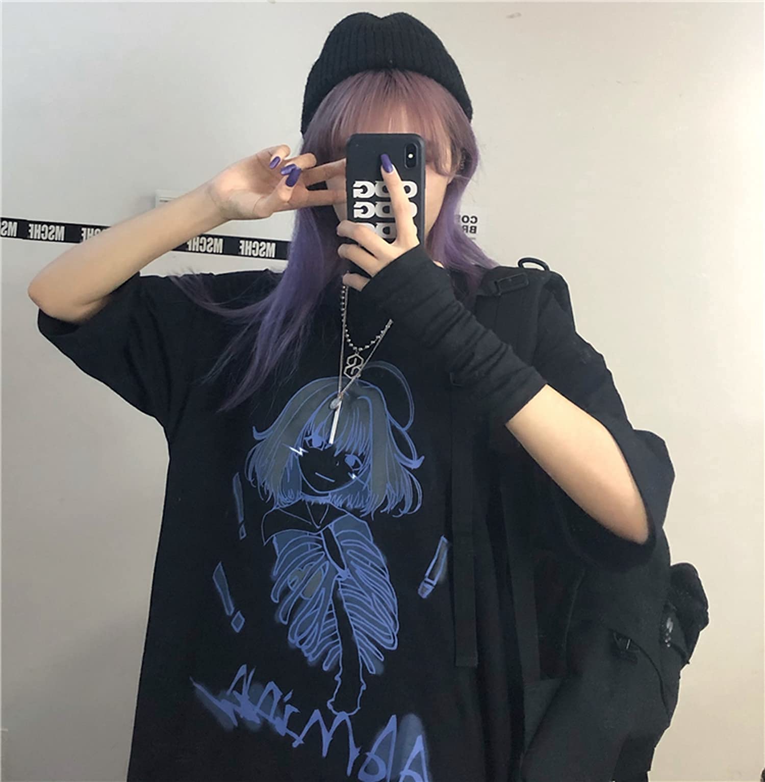Women Summer Gothic T-Shirt Anime Aesthetic Print Harajuku Fashion Casual Tops: X-Large Black2