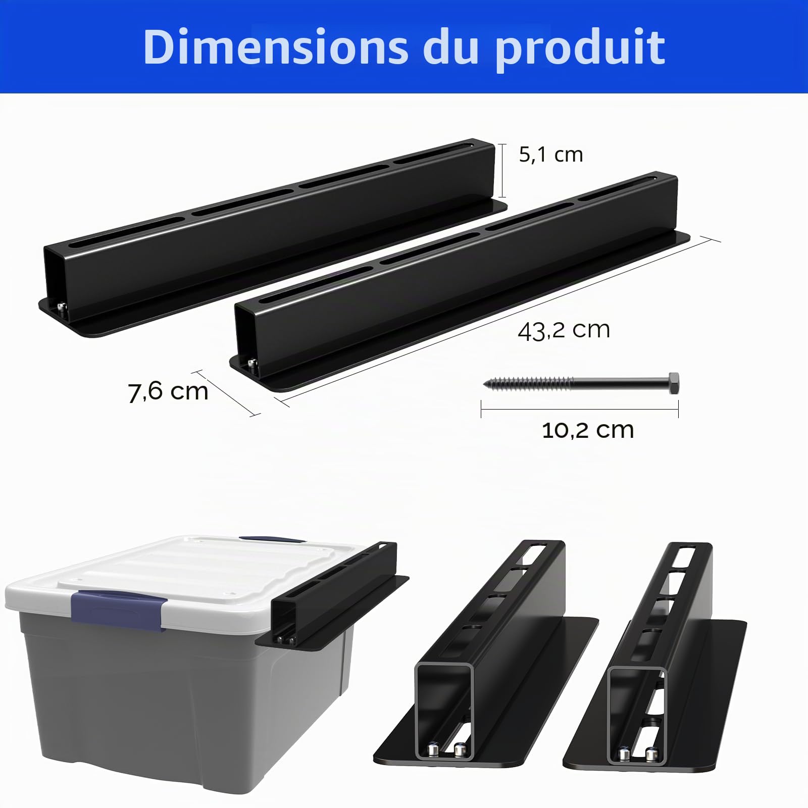 Lot de 6 Supports Robustes pour Plafond Garage Compatible avec 5 Bacs