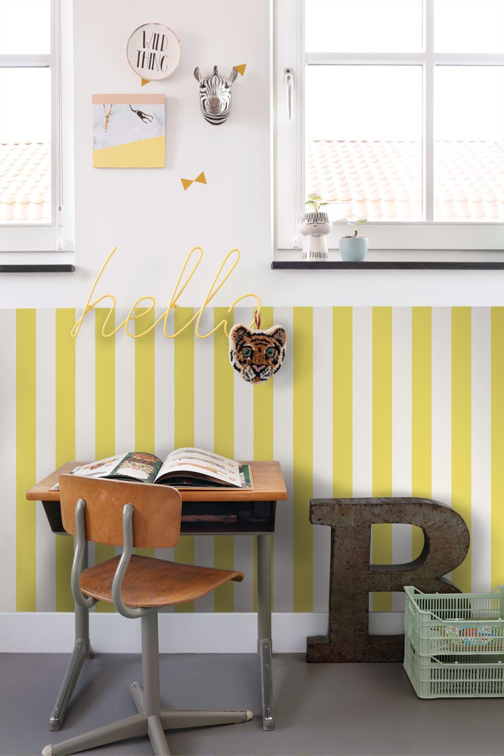 papier peint à rayures jaune et blanc 53 cm x 10.05 m - ESTAhome