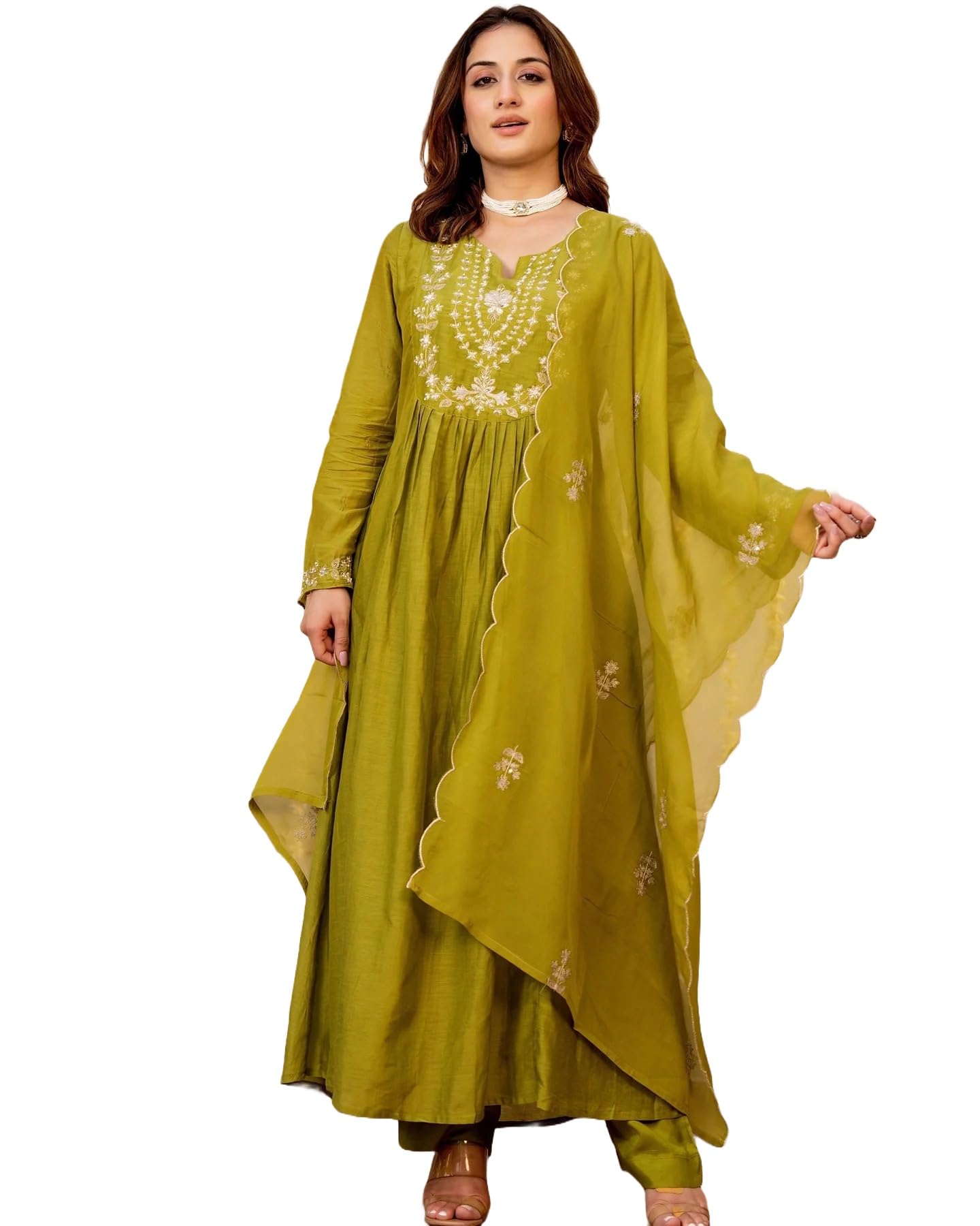 nermosa Women Embroidery Solid A-Line Kurta and Pant Set with Dupatta-picture-55
