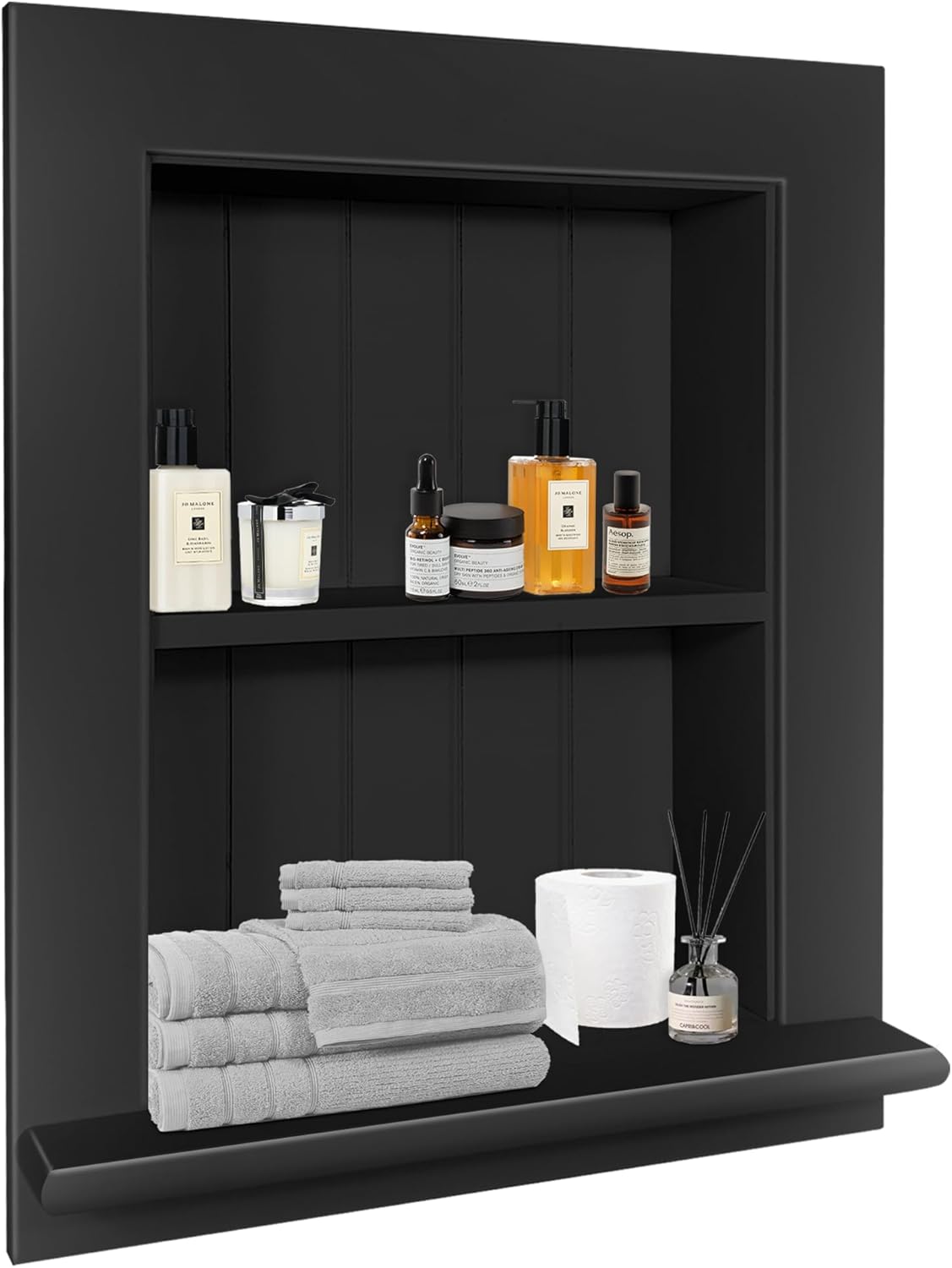 Royxen Bathroom Wall Cabinet with 2-Tier Shelves,Wooden Recessed Medicine Cabinet Over Toilet Storage Cabinet,Bathroom Cabinet Wall Mount for Home Storage, 14 x 18 Inch, Black Black 14"X18"