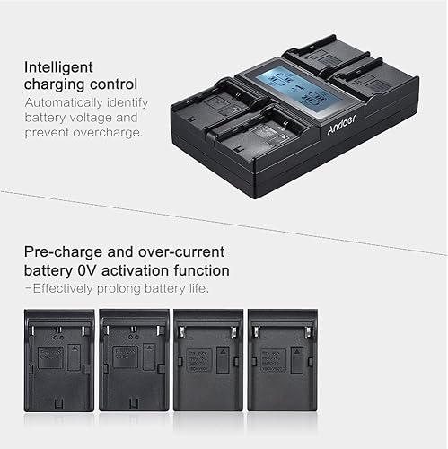 Miniatura 4 de Andoer Cargador de batería de cámara digital de 4 canales Pantalla LCD para cámara Sony Canon (LP-E6 + NP-F970)