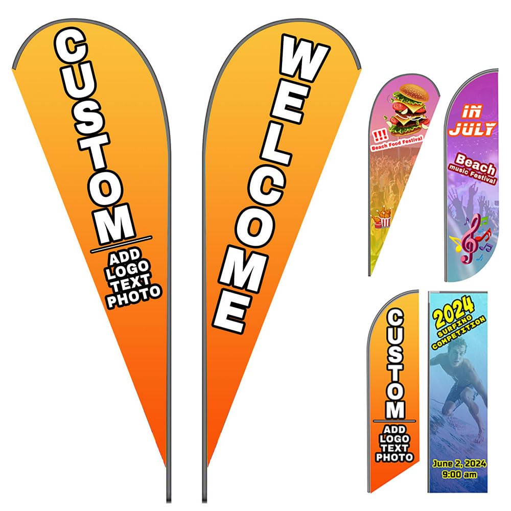LLLGSH Custom Feather Flag - Custom Windless Feather Flag - Print Your Own Logo/Design/Words - for Outdoor Indoor Business - (Flag ONLY)